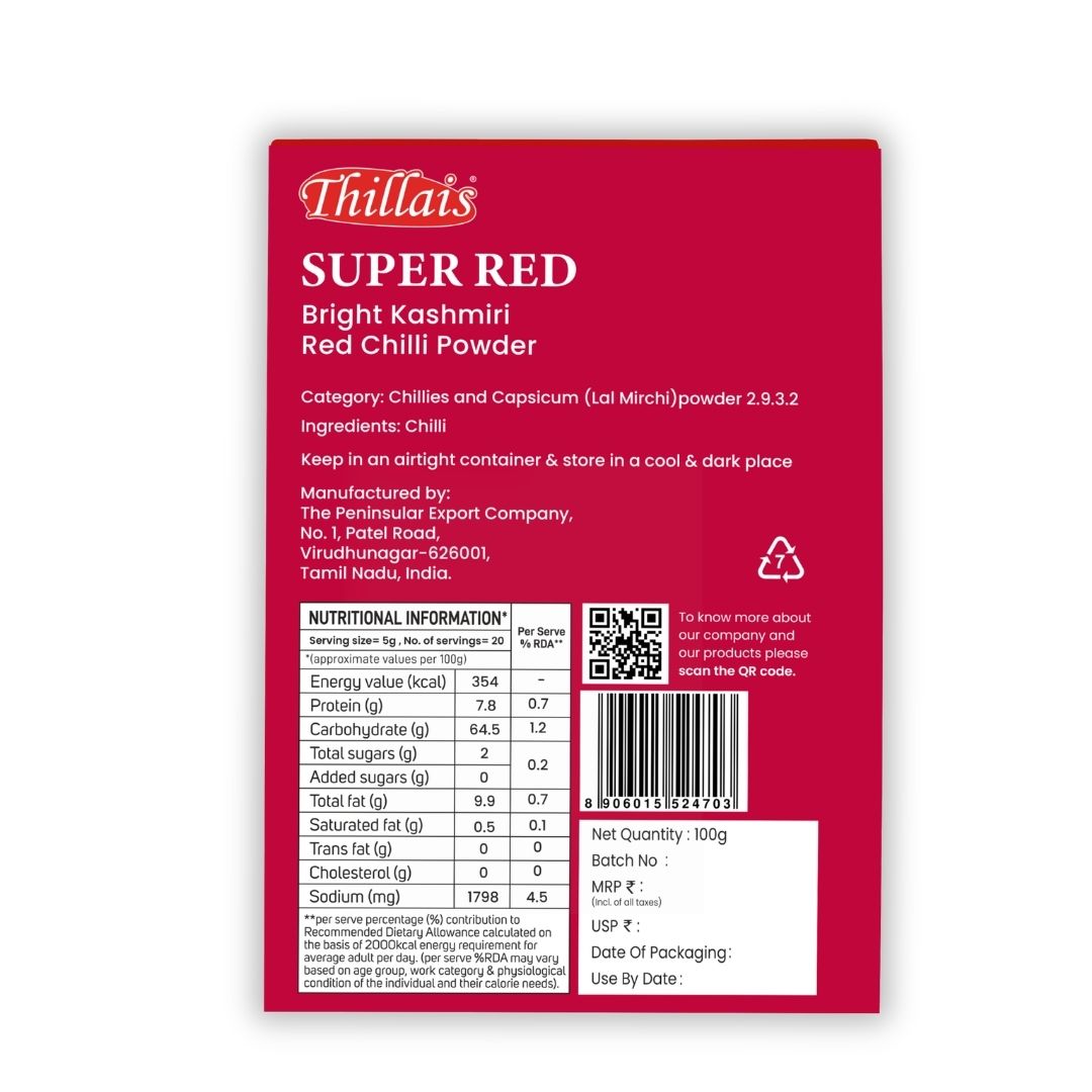 Thillais Super Red Bright Kashmiri Chilli Powder 100g