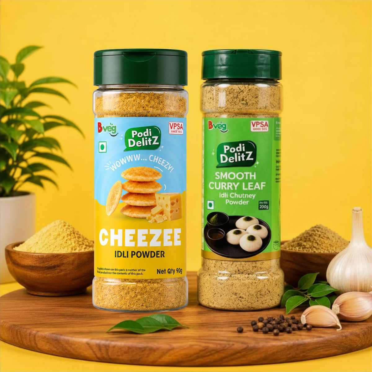 Bveg Cheezee 90g & Curry Leaf Idli 200g Powder Combo