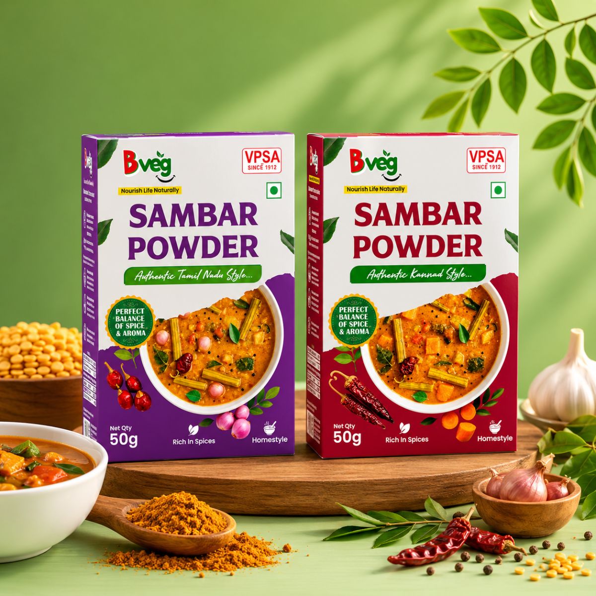 Bveg Sambar Powder Combo – Tamil Nadu & Kannada Style (2 x 50g)