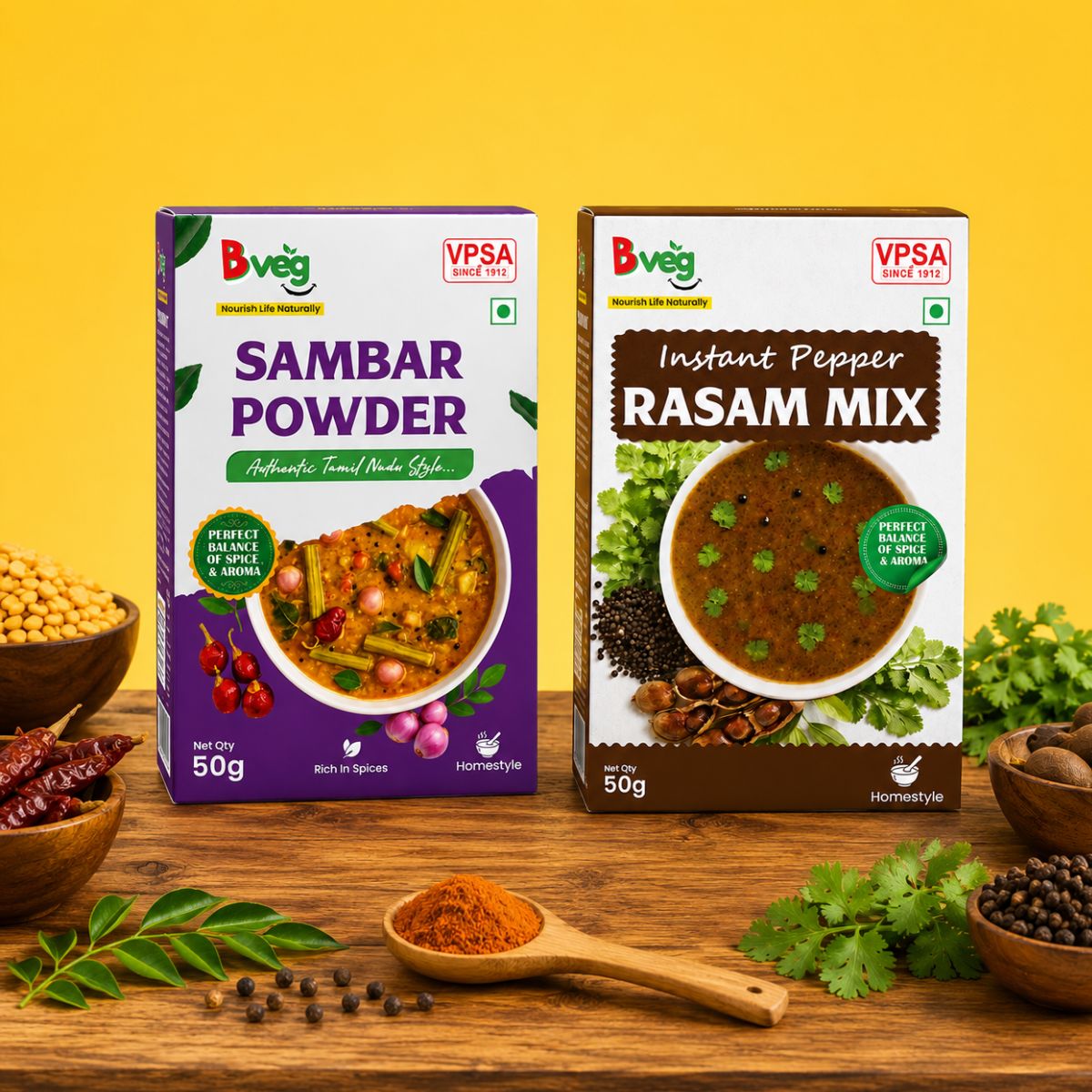 Bveg Tamil Nadu Sambar & Pepper Rasam Combo (2 x 50g)  Product Description: