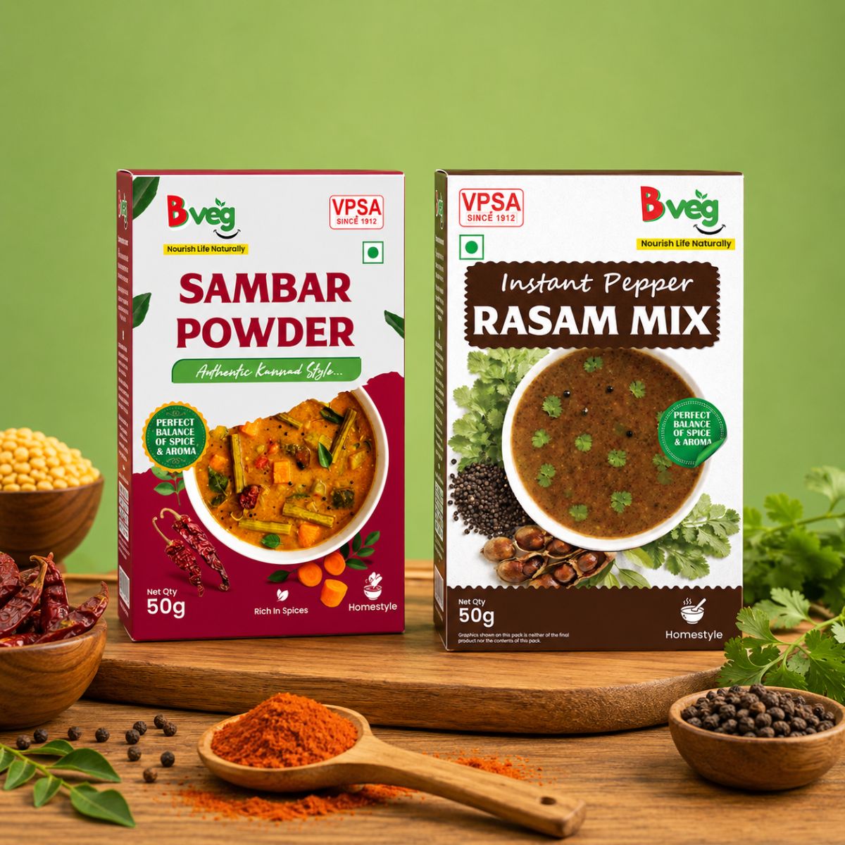Bveg Kannada Sambar & Pepper Rasam Combo  2*50g